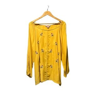 April Cornell Pretty XL Yellow Peasant Blouse with Embroidered Floral Detail EUC